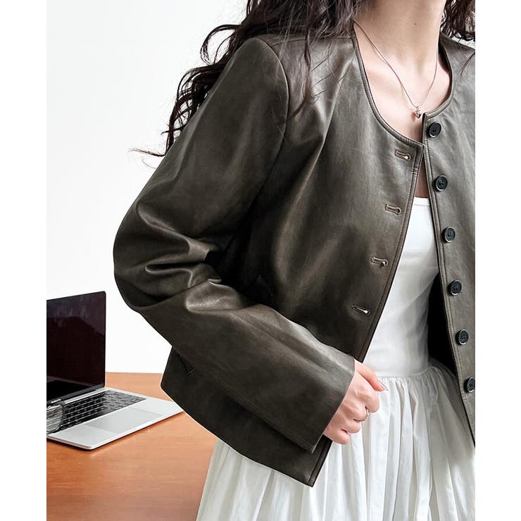 丸襟 ボタンフロント ショートレザージャケット | Bifrost | 詳細画像4 