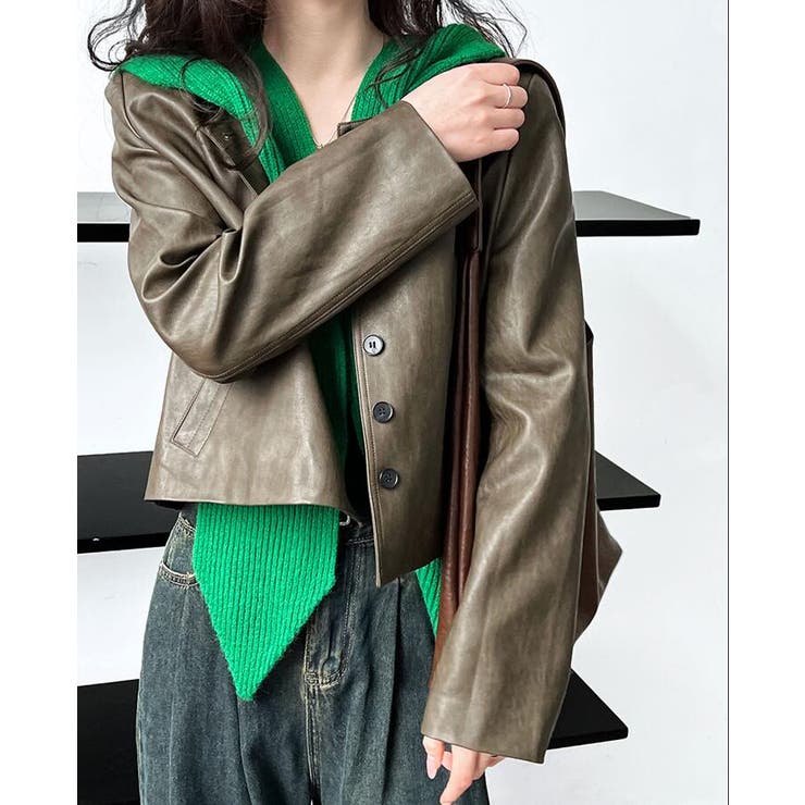 丸襟 ボタンフロント ショートレザージャケット | Bifrost | 詳細画像6 