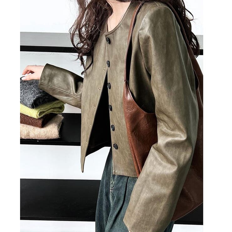 丸襟 ボタンフロント ショートレザージャケット | Bifrost | 詳細画像7 