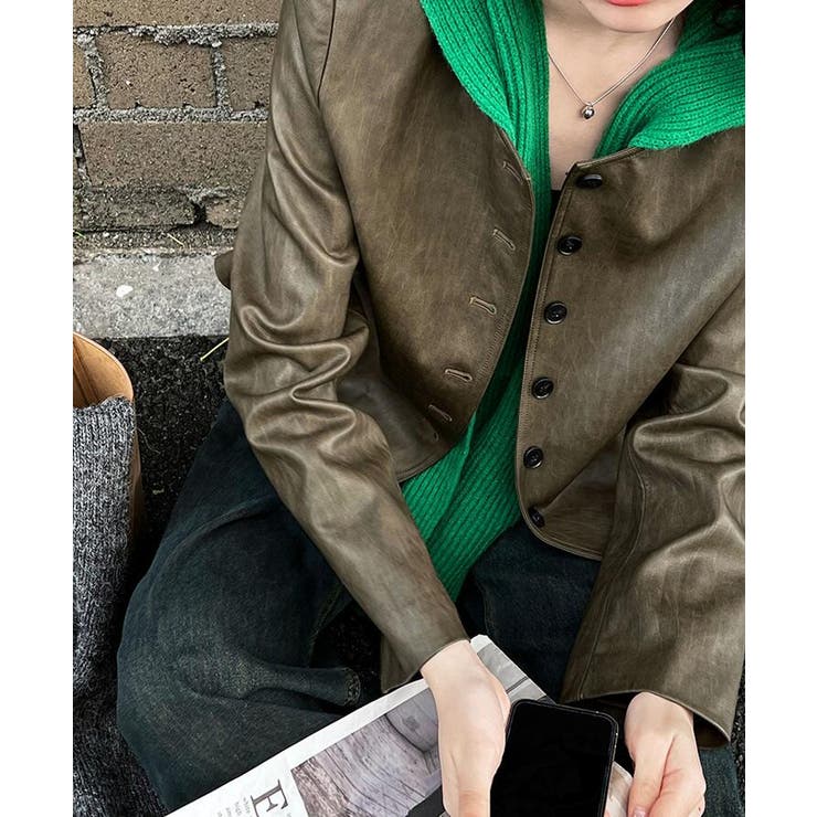 丸襟 ボタンフロント ショートレザージャケット | Bifrost | 詳細画像8 