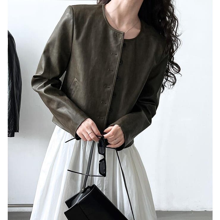 丸襟 ボタンフロント ショートレザージャケット | Bifrost | 詳細画像9 