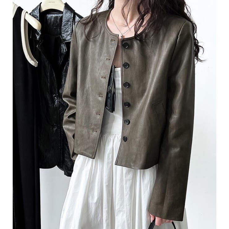 丸襟 ボタンフロント ショートレザージャケット | Bifrost | 詳細画像10 