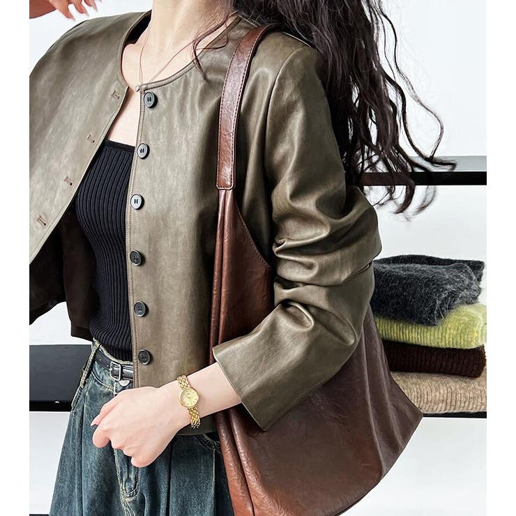 丸襟 ボタンフロント ショートレザージャケット | Bifrost | 詳細画像11 