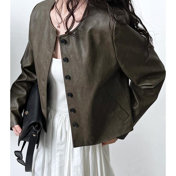 丸襟 ボタンフロント ショートレザージャケット | Bifrost | 詳細画像12 