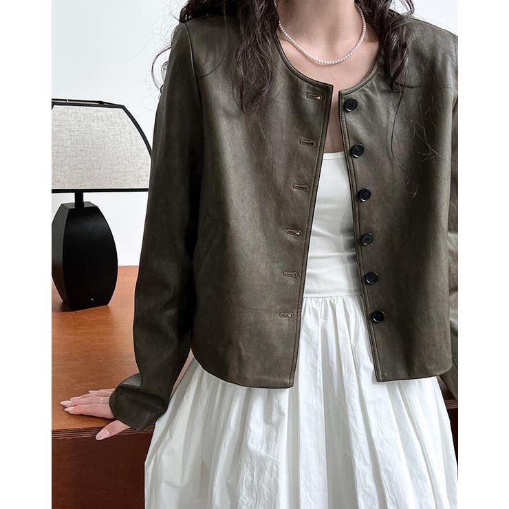 丸襟 ボタンフロント ショートレザージャケット | Bifrost | 詳細画像13 