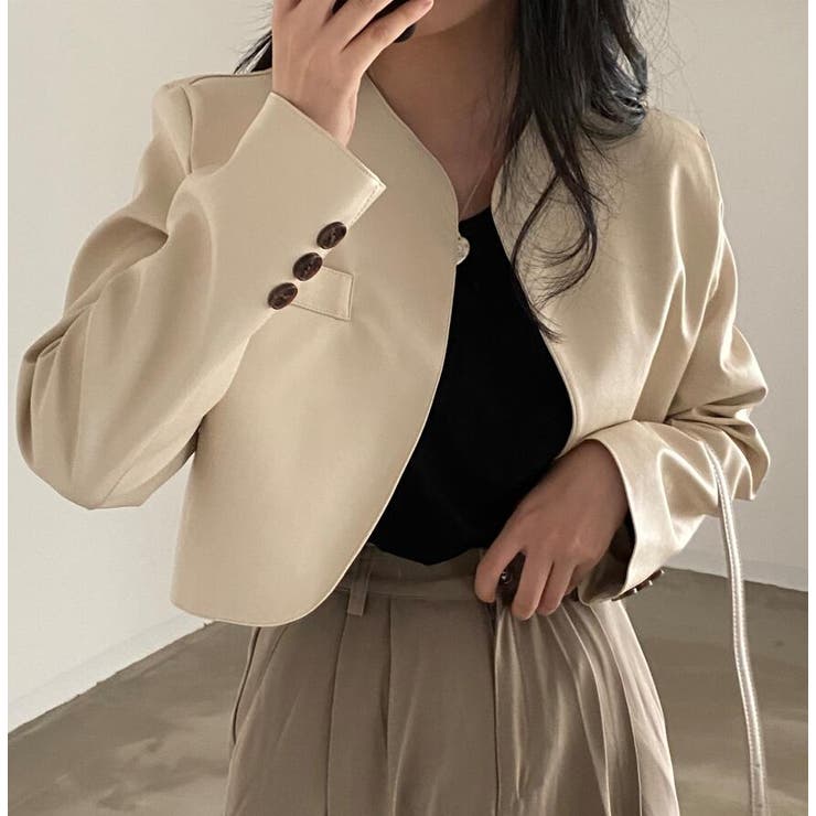 ノーカラー ショートカット レザージャケット | Bifrost | 詳細画像2 