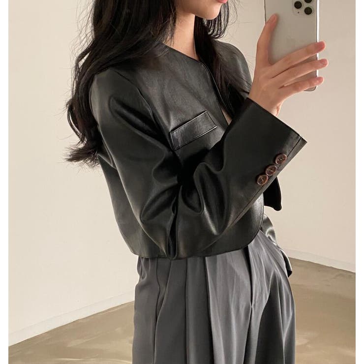 ノーカラー ショートカット レザージャケット | Bifrost | 詳細画像6 