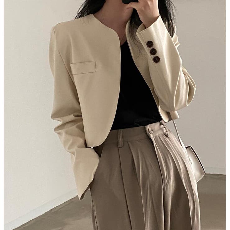 ノーカラー ショートカット レザージャケット | Bifrost | 詳細画像9 