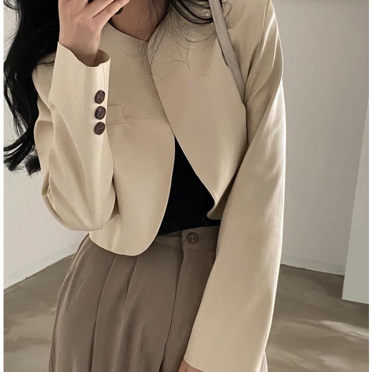 ノーカラー ショートカット レザージャケット | Bifrost | 詳細画像12 