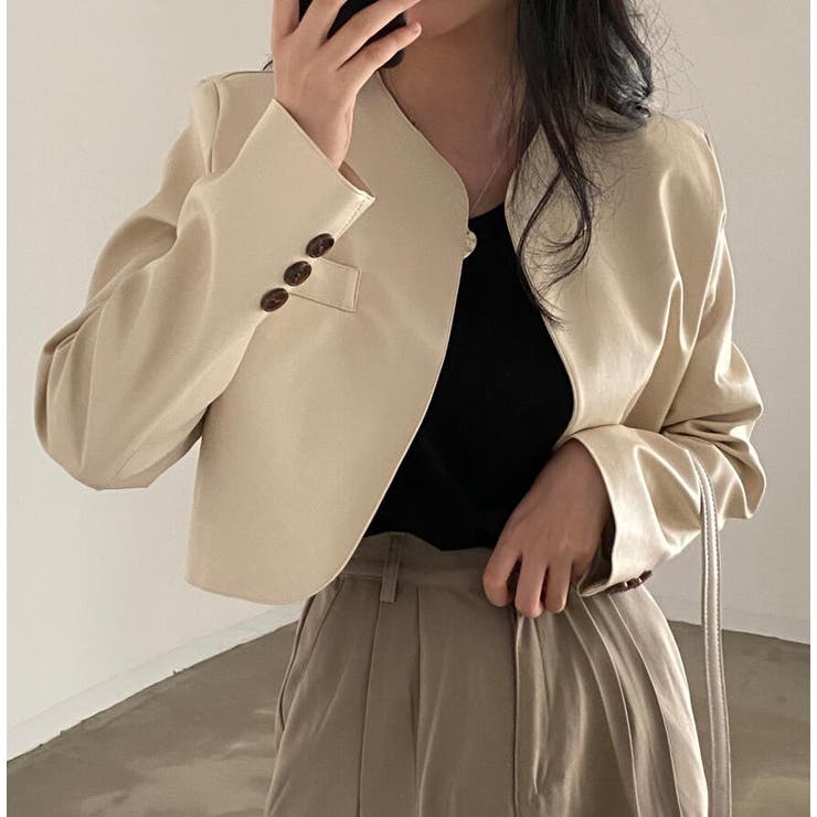 ノーカラー ショートカット レザージャケット | Bifrost | 詳細画像13 