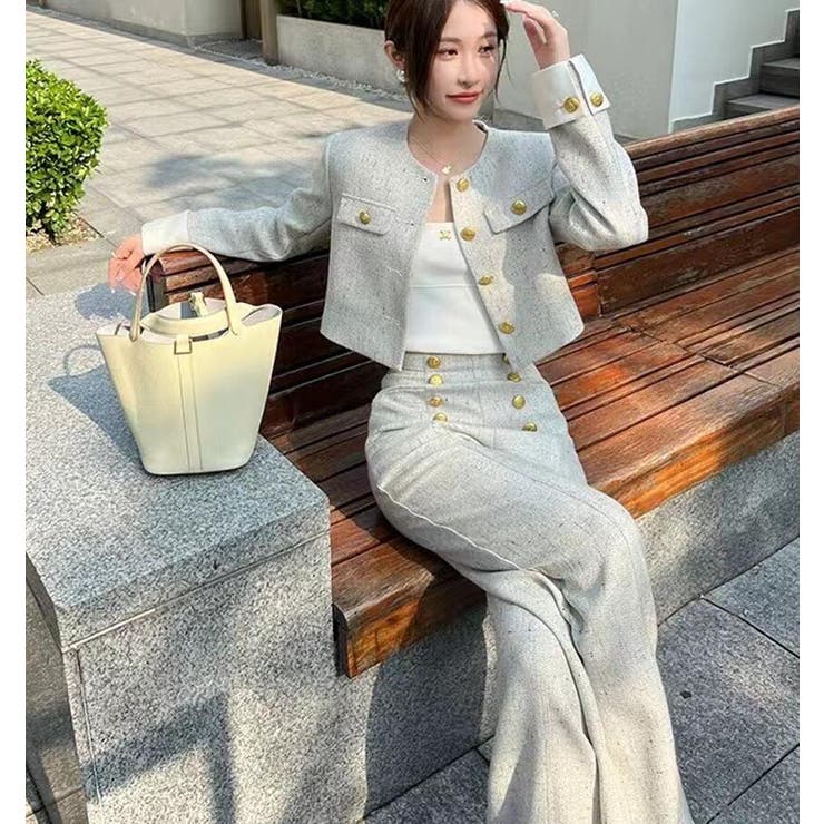 ミニマル丸ネックショート メタルボタン ワイドレッグ セット | Bifrost | 詳細画像3 