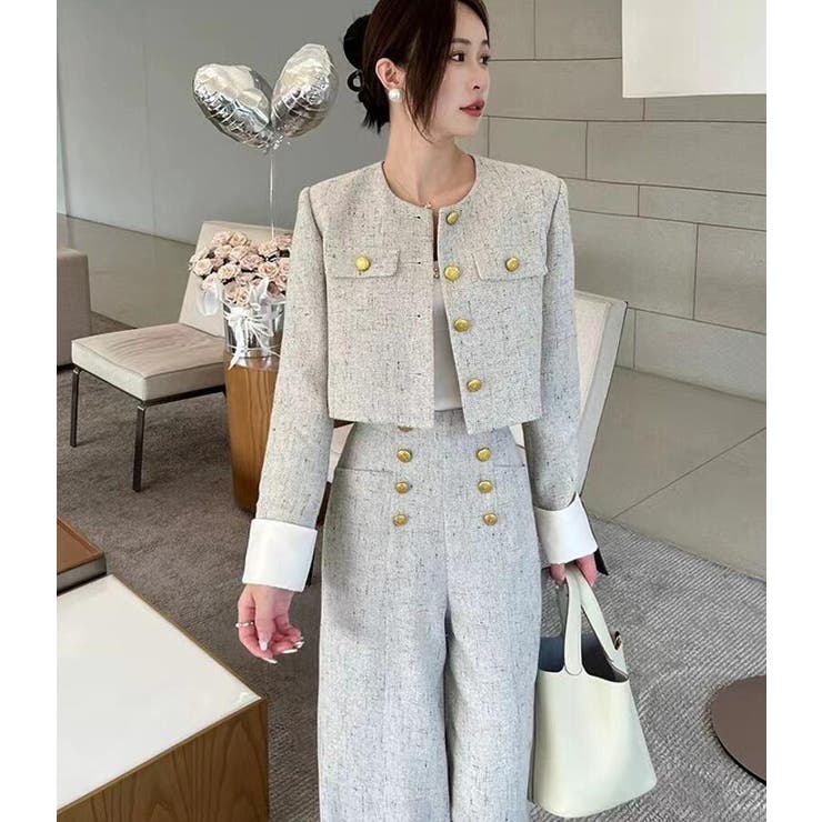 ミニマル丸ネックショート メタルボタン ワイドレッグ セット | Bifrost | 詳細画像4 