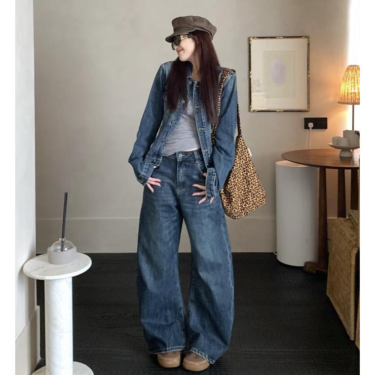 デニムセットアップ ミニジャケットとワイドデニムパンツのコーディネートセット | Bifrost | 詳細画像1 