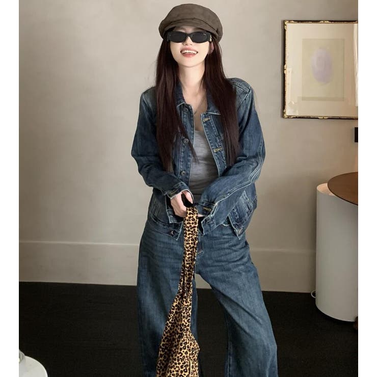 デニムセットアップ ミニジャケットとワイドデニムパンツのコーディネートセット | Bifrost | 詳細画像4 