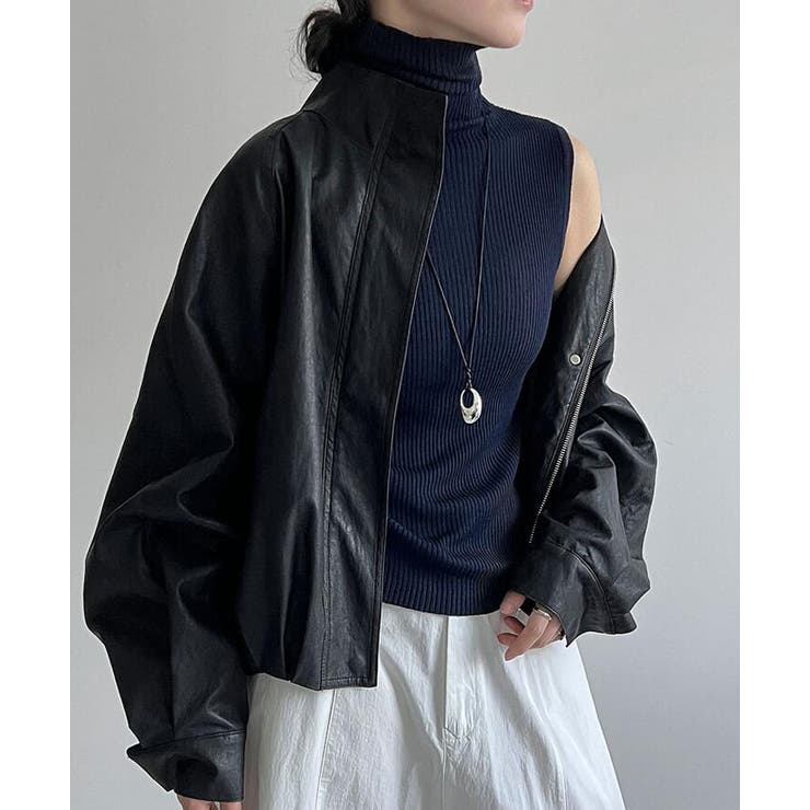 リブ編みタートルネックノースリーブニットトップス[品番：UZ000011322