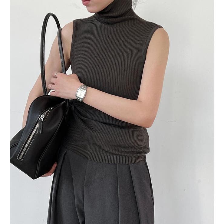 リブ編みタートルネックノースリーブニットトップス[品番：UZ000011322