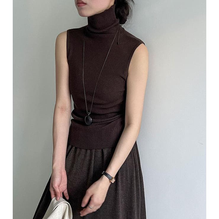 リブ編みタートルネックノースリーブニットトップス[品番：UZ000011322