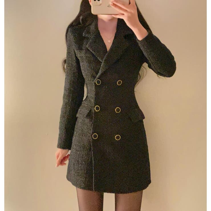 ブラック | ダブルブレストのブレザーワンピース | Bifrost