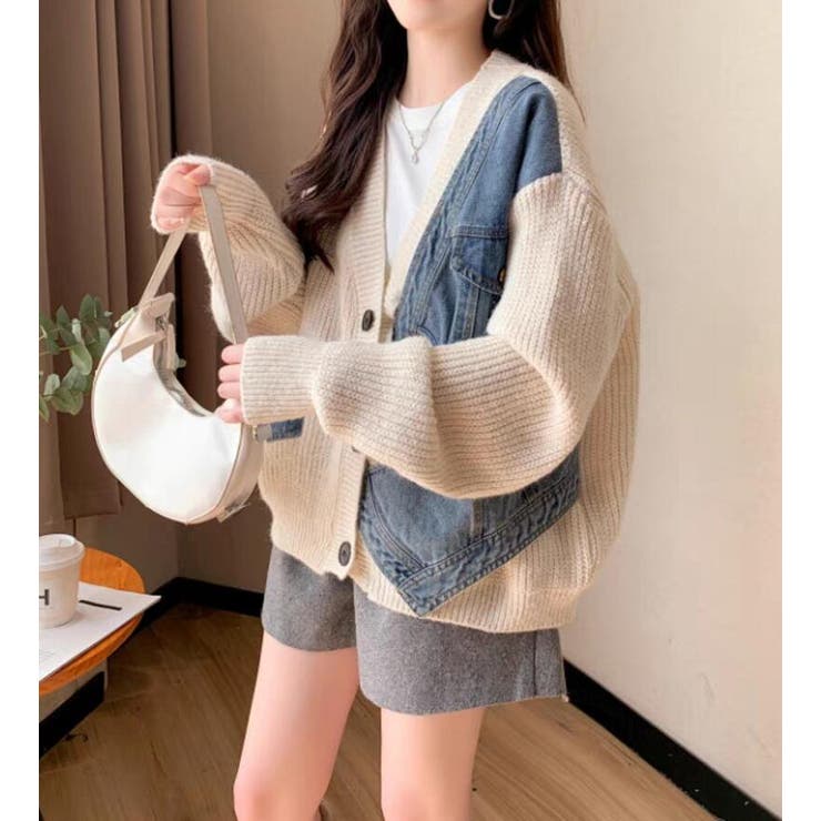 ベージュ | デニムパネルツインジッパーカーディガン | Bifrost