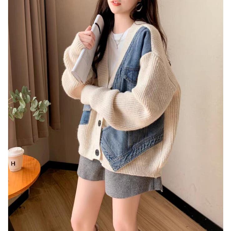 デニムパネルツインジッパーカーディガン | Bifrost | 詳細画像1 