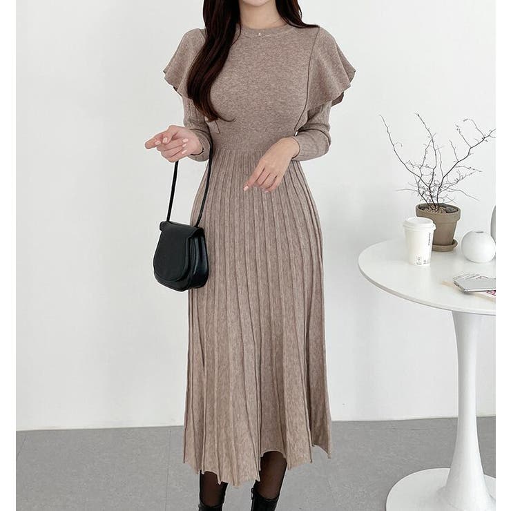 フリル袖プリーツニットロングワンピース | Bifrost | 詳細画像2 