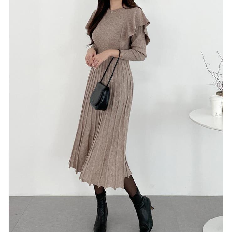 フリル袖プリーツニットロングワンピース | Bifrost | 詳細画像3 