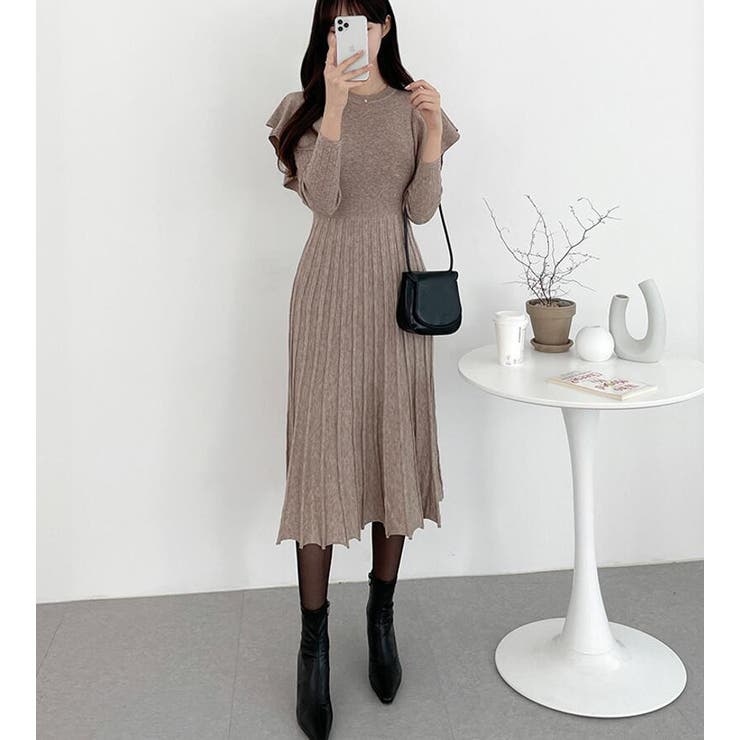 フリル袖プリーツニットロングワンピース | Bifrost | 詳細画像4 