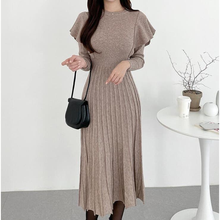 フリル袖プリーツニットロングワンピース | Bifrost | 詳細画像5 