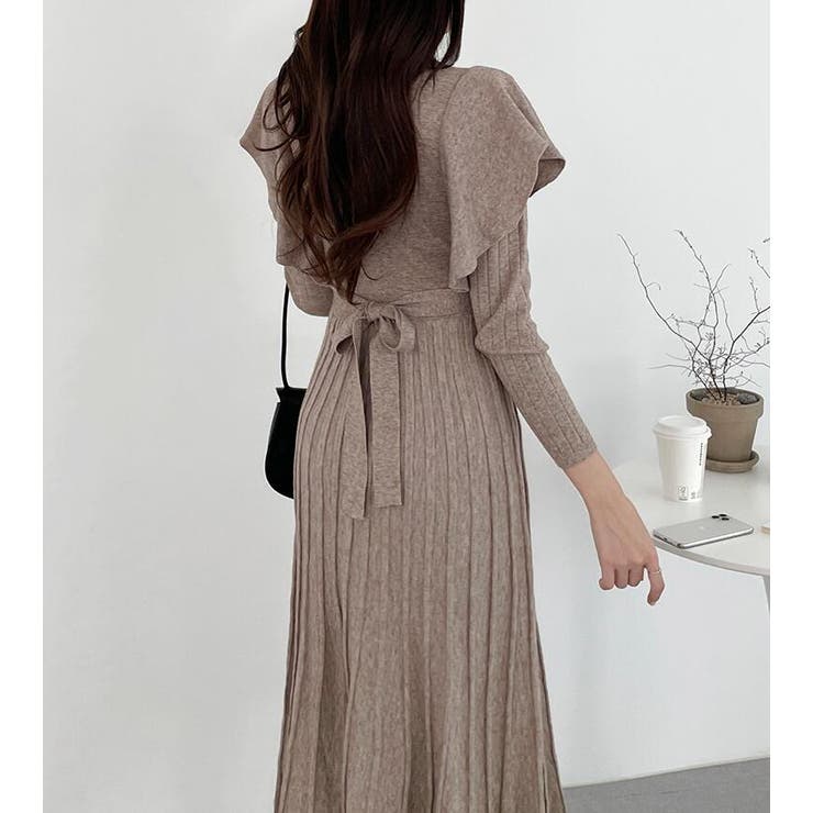 フリル袖プリーツニットロングワンピース | Bifrost | 詳細画像7 