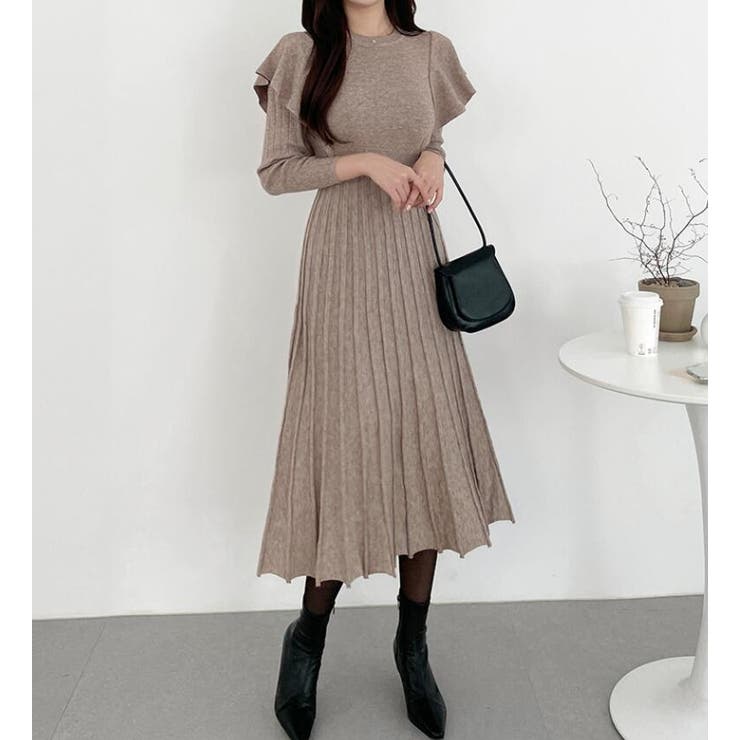 フリル袖プリーツニットロングワンピース | Bifrost | 詳細画像8 