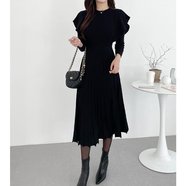 フリル袖プリーツニットロングワンピース | Bifrost | 詳細画像10 