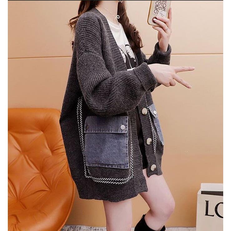 デニムポケットデザインニットカーディガン[品番：UZ000011484