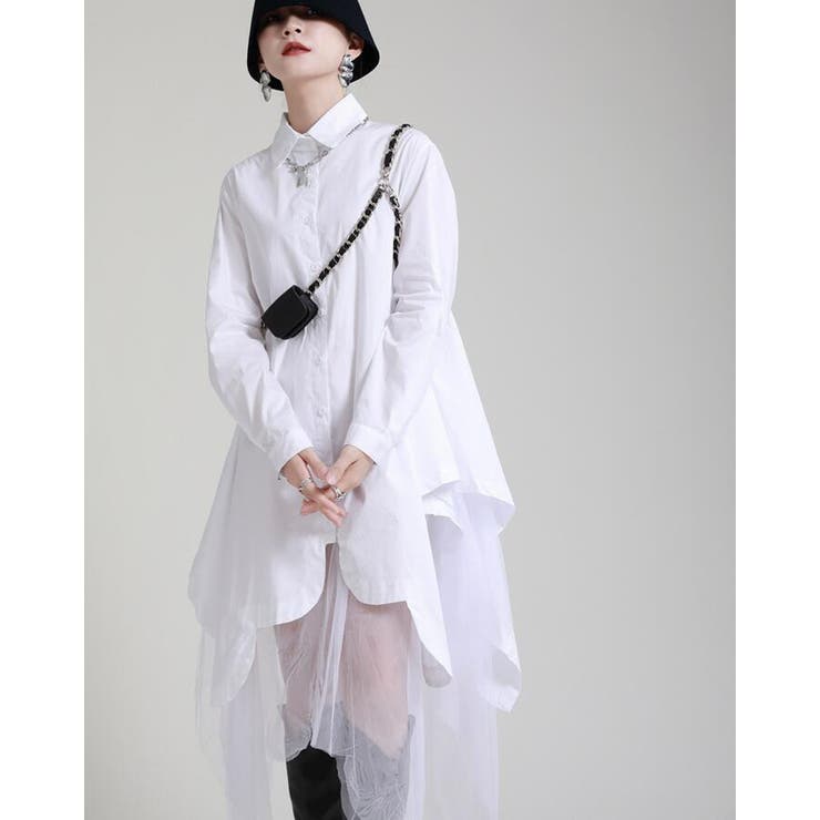 ホワイト | 不規則デザインブラウスワンピース | Bifrost