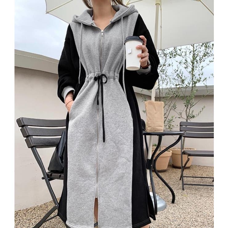 グレー | カラーブロックパーカーワンピース | Bifrost