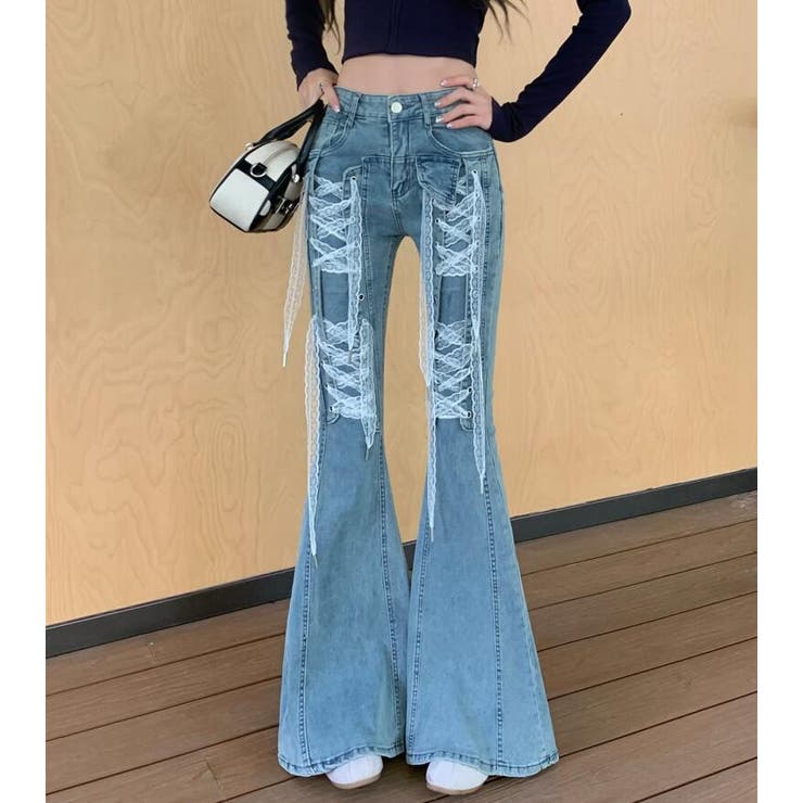 レースアップデニムフレアパンツ[品番：UZ000011521]｜Bifrost