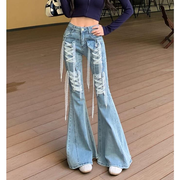 00s BPN レースアップフレアパンツフリンジお兄系平成v系arch レースアップデニムフレアパンツ[品番：UZ000011521]｜Bifrost