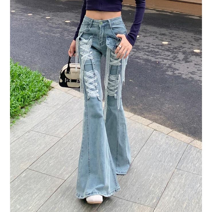 レースアップデニムフレアパンツ[品番：UZ000011521]｜Bifrost