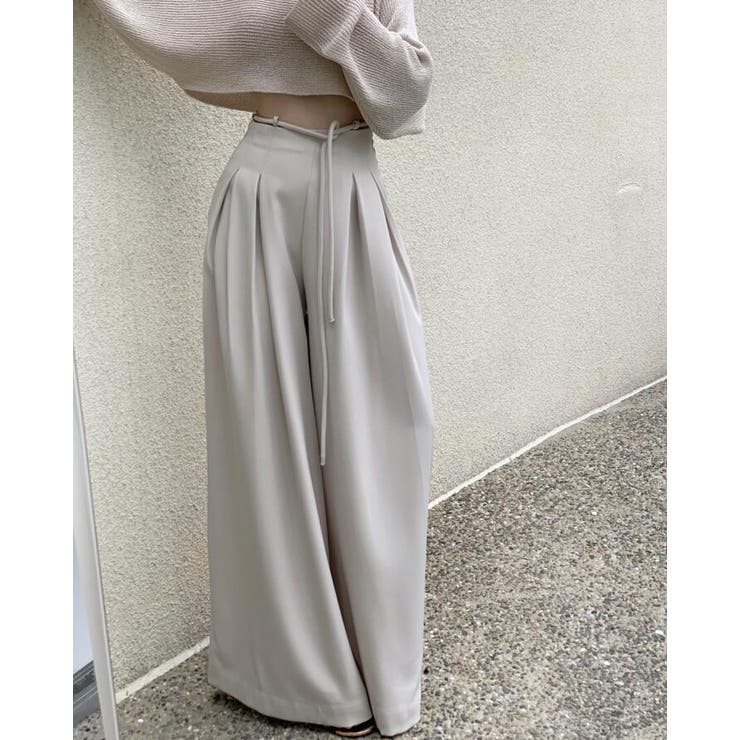 ベージュ | タックデザインワイドパンツ | Bifrost