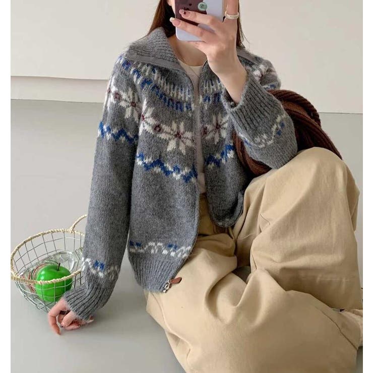 フェアアイル柄フルジップニットセーター | Bifrost | 詳細画像1 