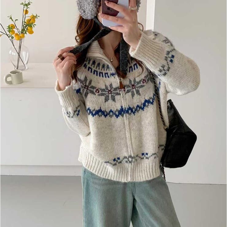 フェアアイル柄フルジップニットセーター | Bifrost | 詳細画像3 