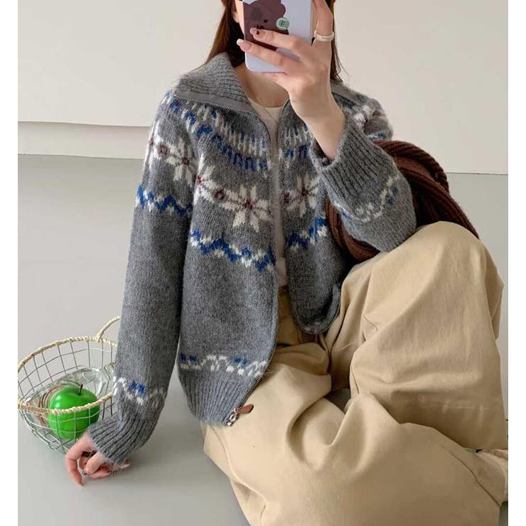 フェアアイル柄フルジップニットセーター | Bifrost | 詳細画像5 