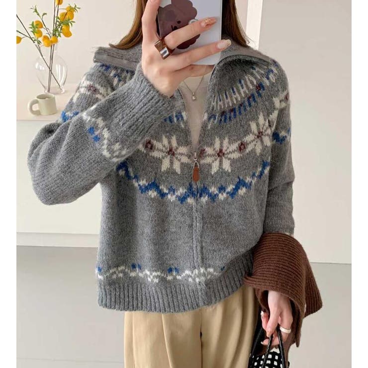 フェアアイル柄フルジップニットセーター | Bifrost | 詳細画像6 