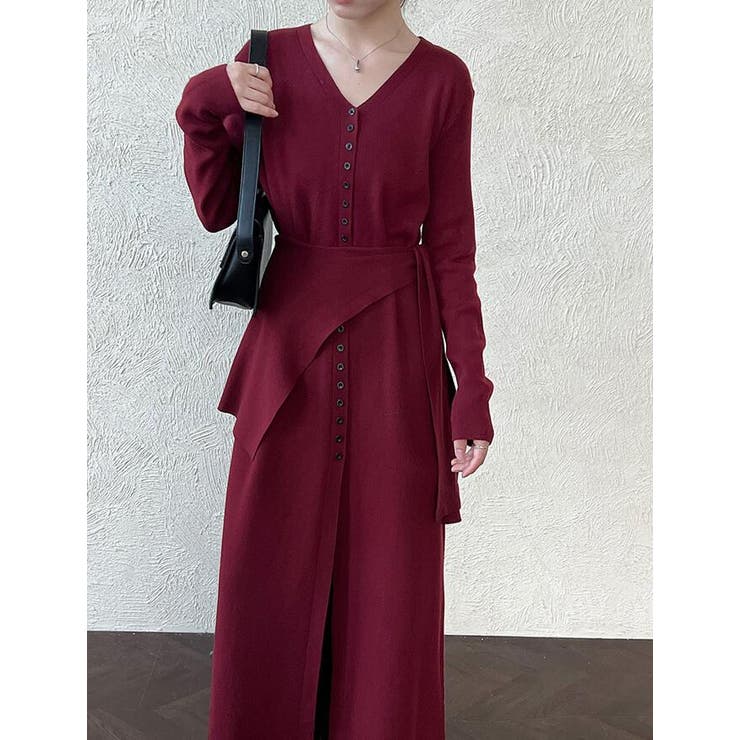 ボルドー | 結びデザインのツーピースニットワンピース | Bifrost