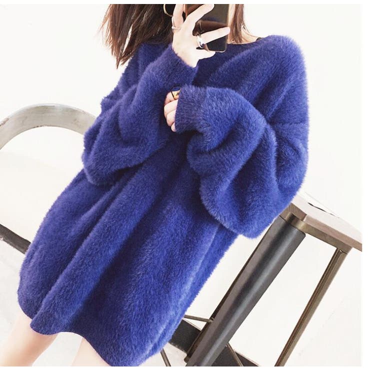 ブルー | 丸襟ふわふわニットセーター | Bifrost