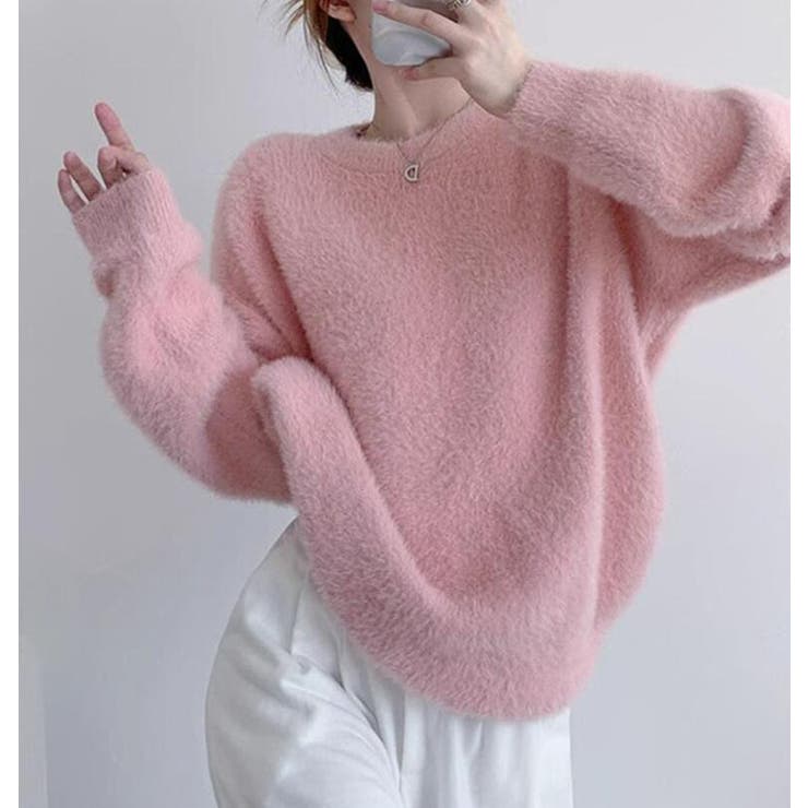 ピンク | 丸襟ふわふわニットセーター | Bifrost