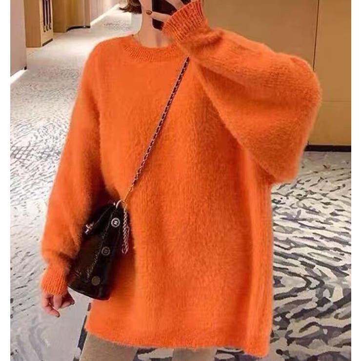 オレンジ | 丸襟ふわふわニットセーター | Bifrost