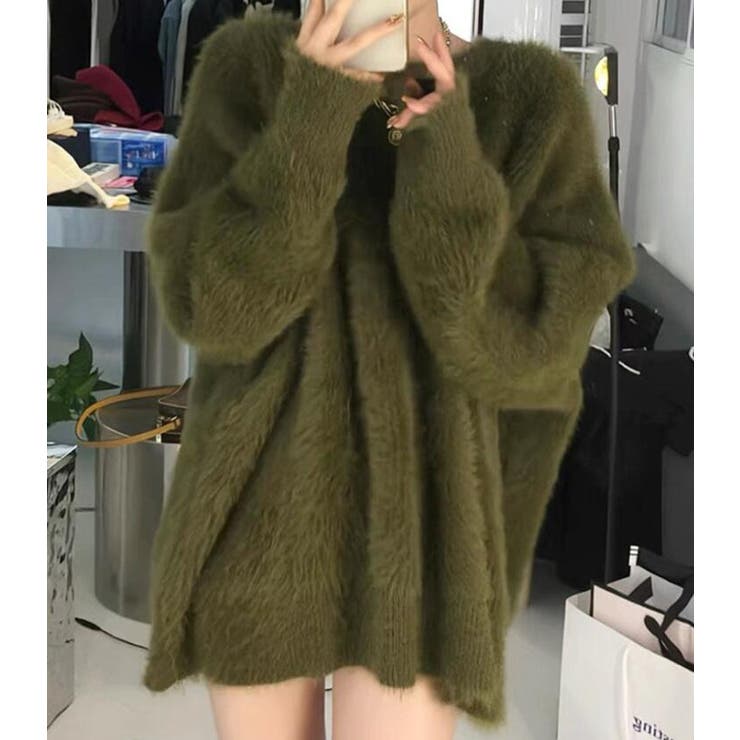 カーキ | 丸襟ふわふわニットセーター | Bifrost