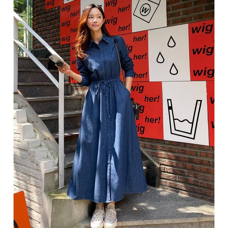 ブルー | デニムシャツワンピース | Bifrost