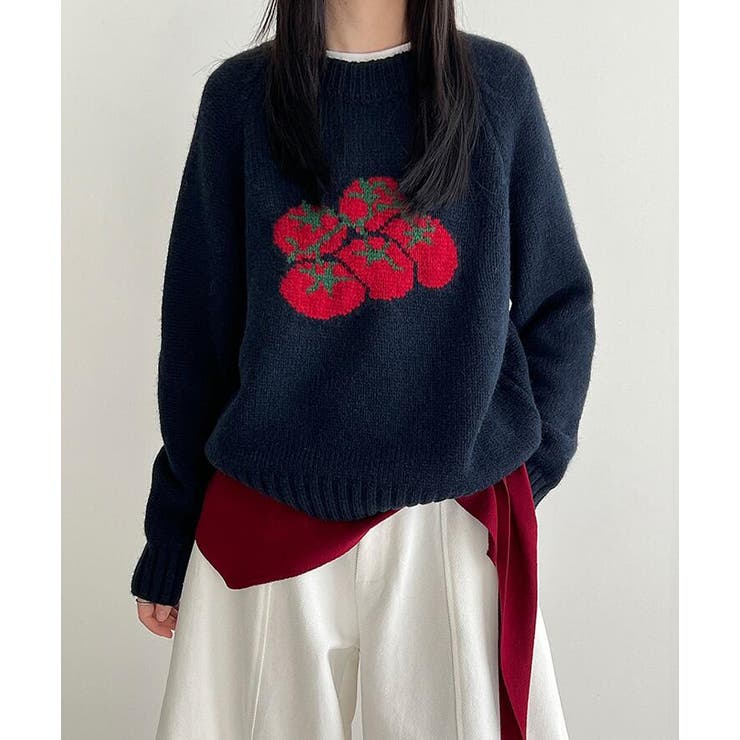 トマト刺繍デザインの可愛らしいニットセーター | Bifrost | 詳細画像2 