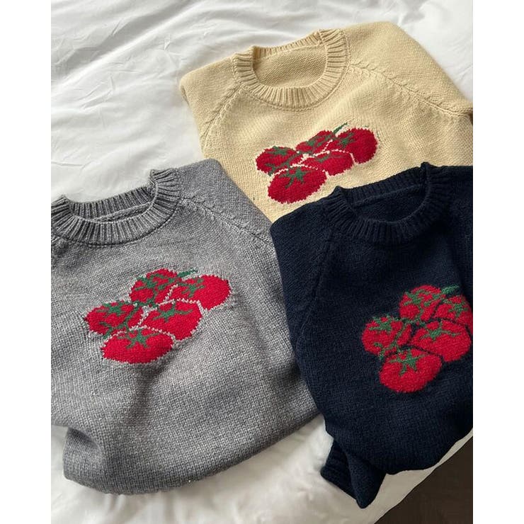 トマト刺繍デザインの可愛らしいニットセーター | Bifrost | 詳細画像13 